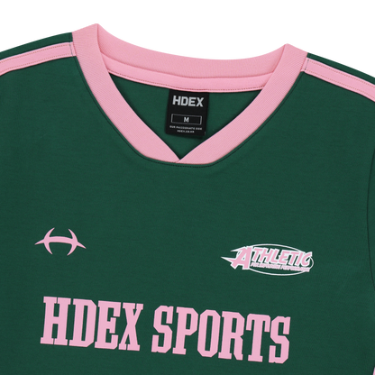 Sporty Ringer V領撞色短版運動上衣 深綠色