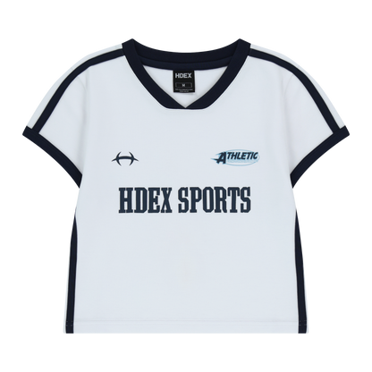 Sporty Ringer V領撞色短版運動上衣 白色