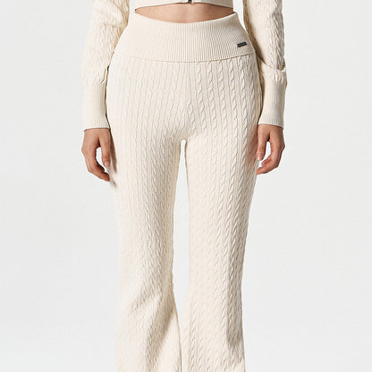 【早鳥優惠】Womens Cable 麻花針織修身喇叭褲 象牙白