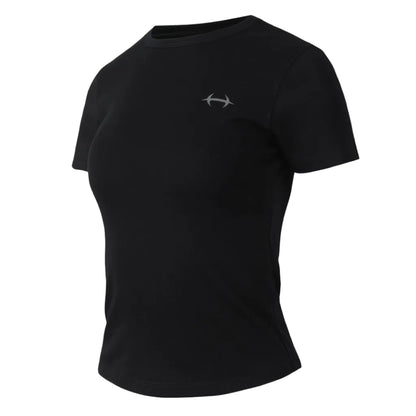 Womens Slim Fit 運動短袖上衣 黑色