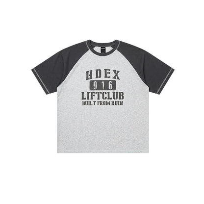 Lift Stitch 撞色插肩袖短袖上衣 麻灰白