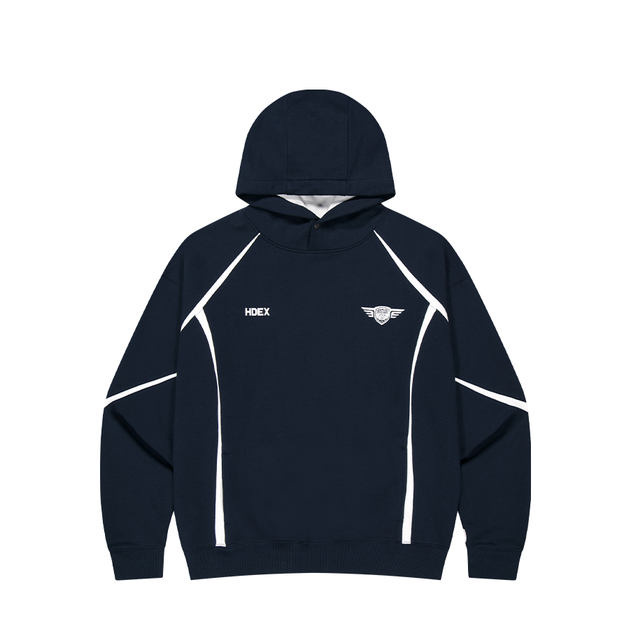 【早鳥優惠】Winged Logo Color Block 滾邊運動連帽上衣 深藍色(男女同款)