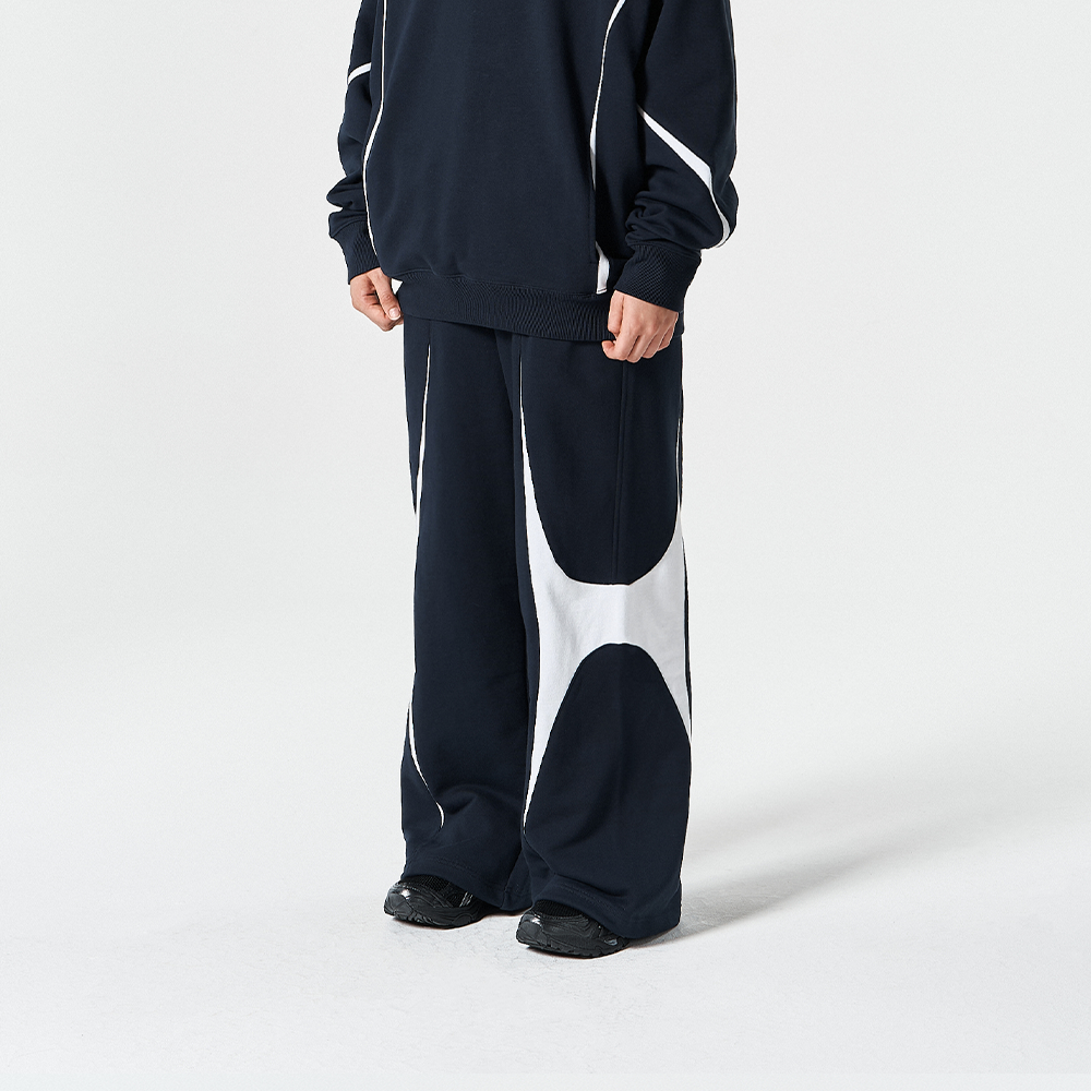 【早鳥優惠】Winged Logo Color Block 寬鬆運動長褲 深藍色(男女同款)