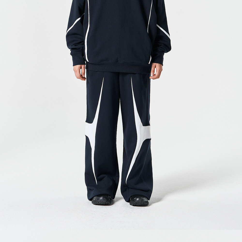 【早鳥優惠】Winged Logo Color Block 寬鬆運動長褲 深藍色(男女同款)