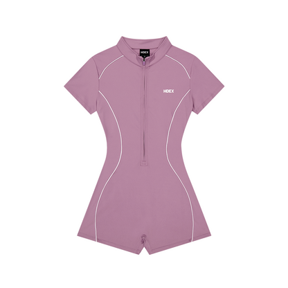 【早鳥優惠】Womens Support Piping 短袖連身運動服 蓮藕紫