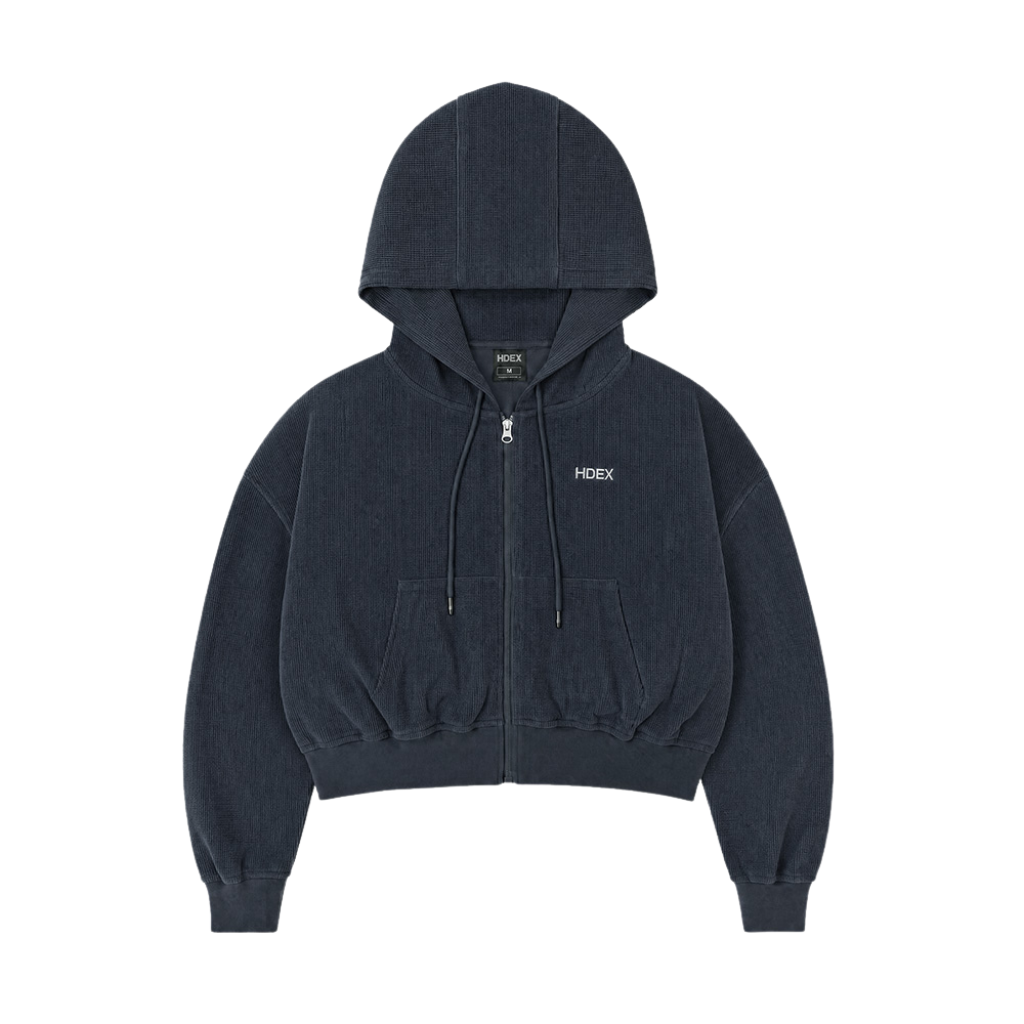 Soft Velour 女款華夫格連帽拉鍊外套 海軍藍