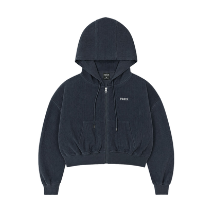Soft Velour 女款華夫格連帽拉鍊外套 海軍藍
