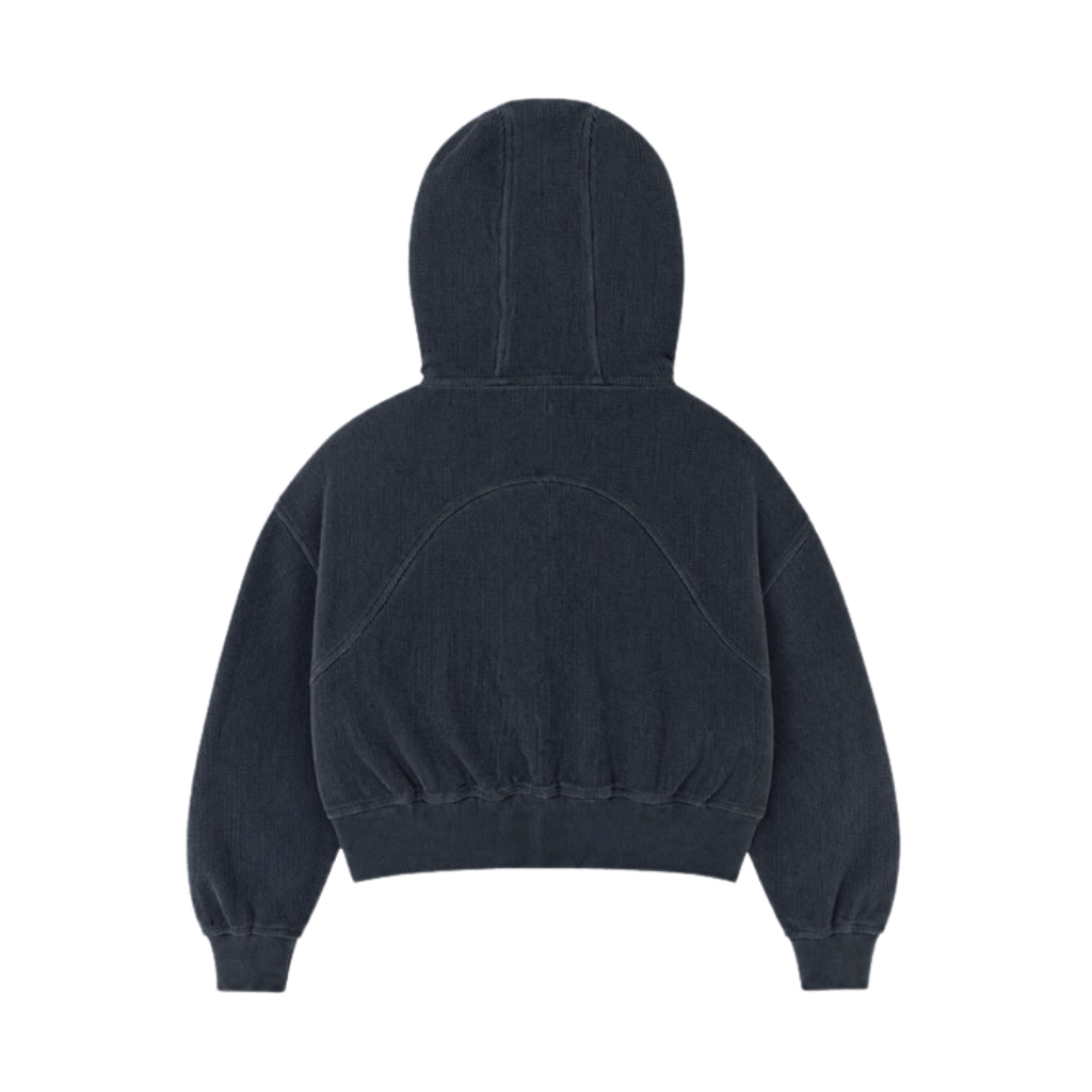 Soft Velour 女款華夫格連帽拉鍊外套 海軍藍