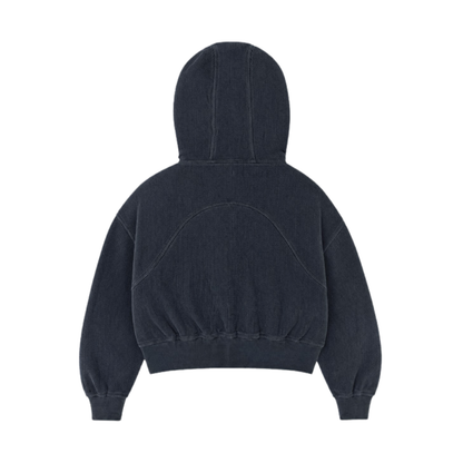Soft Velour 女款華夫格連帽拉鍊外套 海軍藍