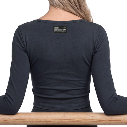 Move Cotton 女款亨利領長袖上衣 海軍藍