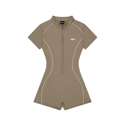 【早鳥優惠】Womens Support Piping 短袖連身運動服 奶茶色
