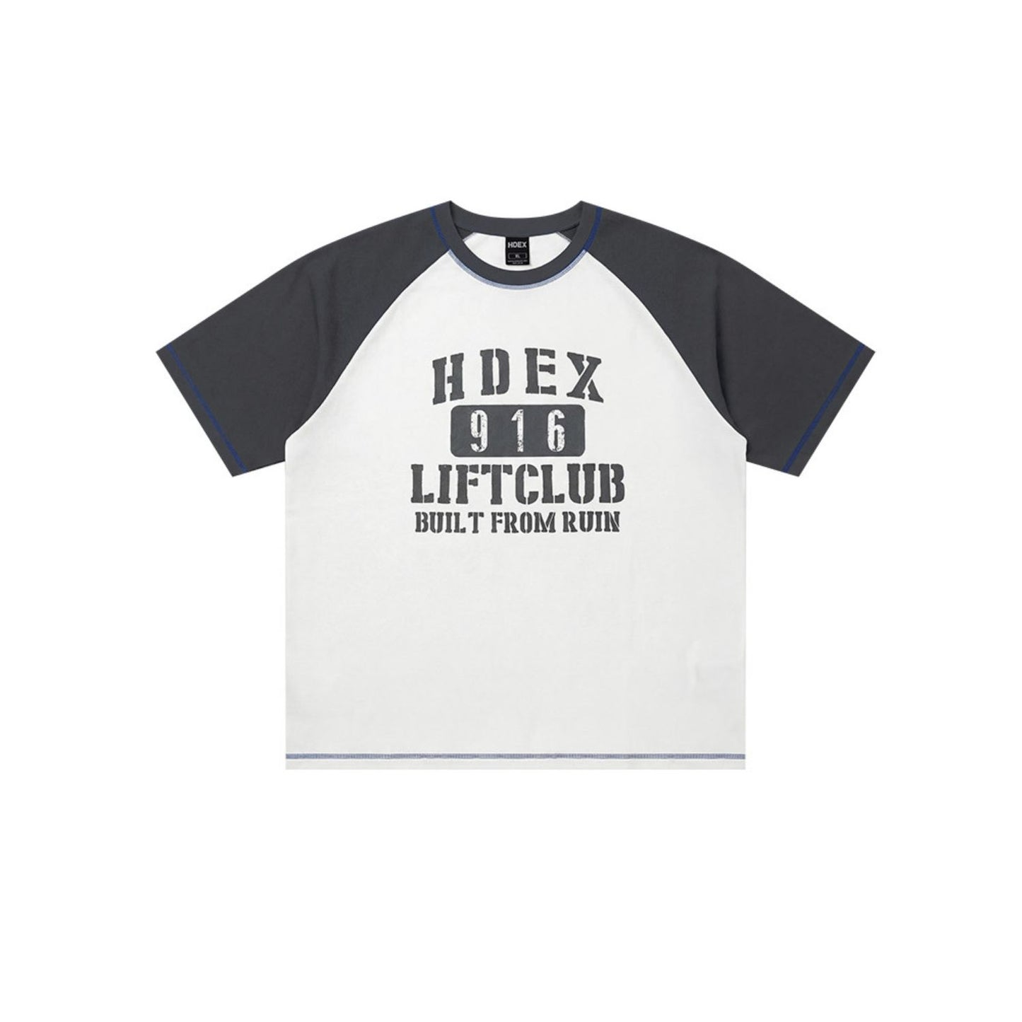Lift Stitch 撞色插肩袖短袖上衣 白色