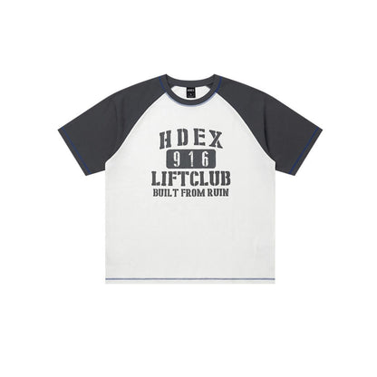 Lift Stitch 撞色插肩袖短袖上衣 白色