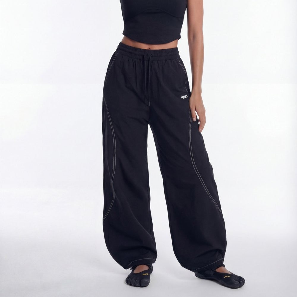 Womens Stich Curyed 尼龍運動長褲 黑色