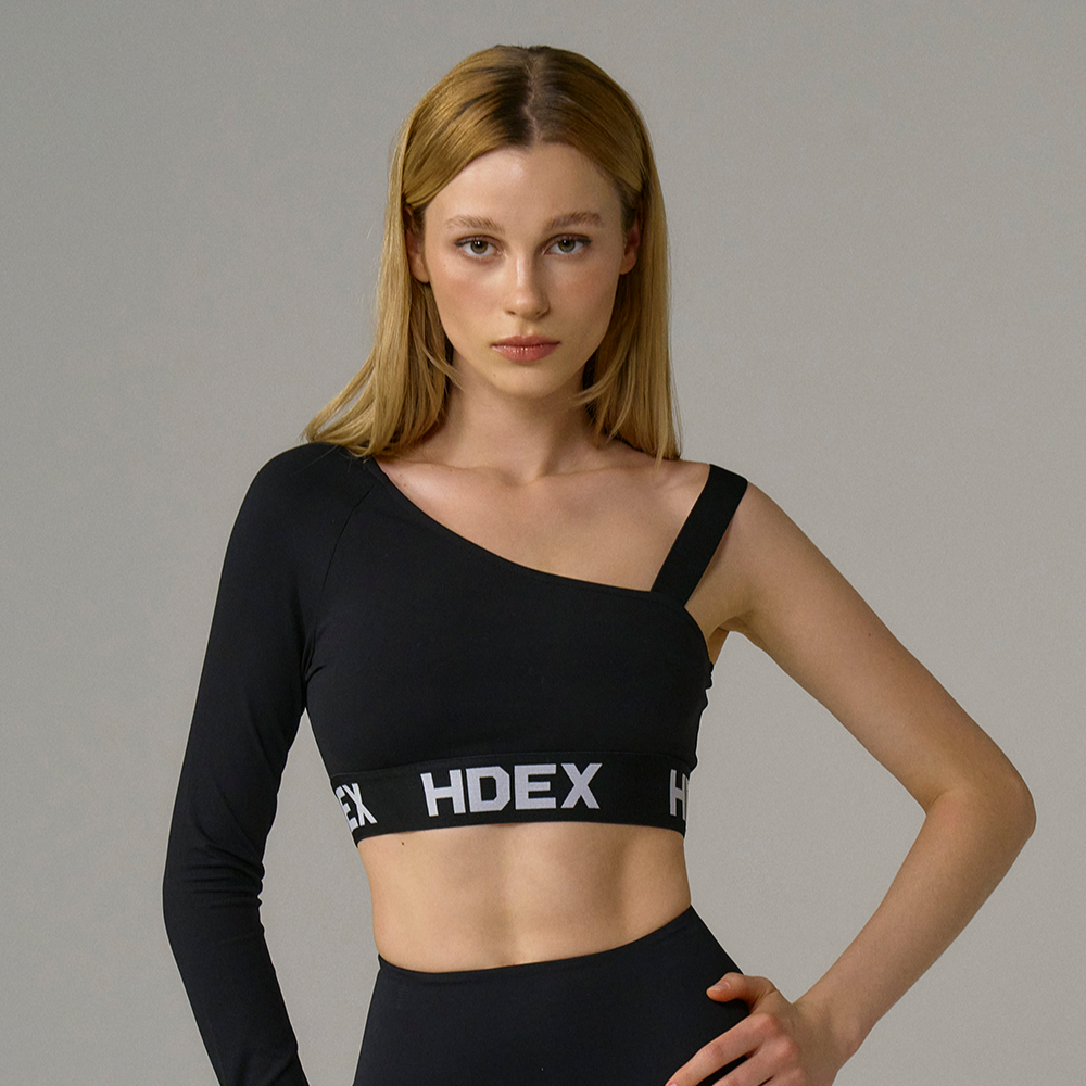 HDEX Pro 單肩短版運動長袖上衣 黑色