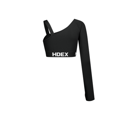 HDEX Pro 單肩短版運動長袖上衣 黑色