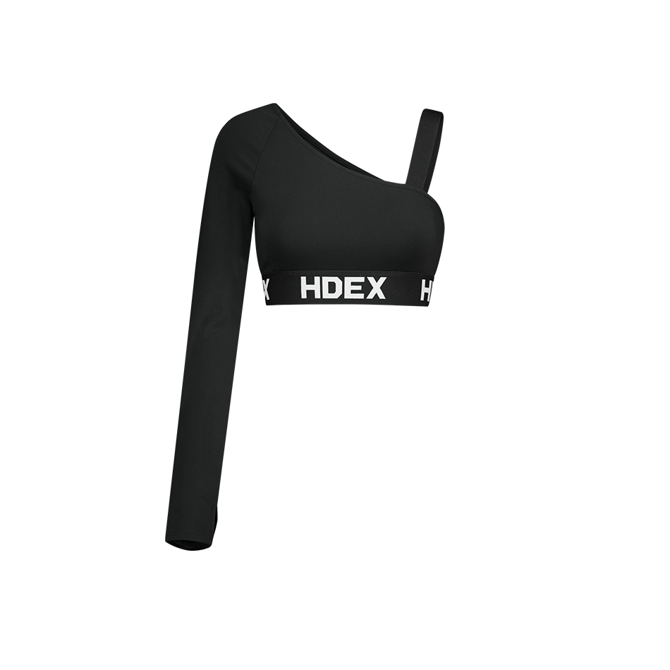 HDEX Pro 單肩短版運動長袖上衣 黑色
