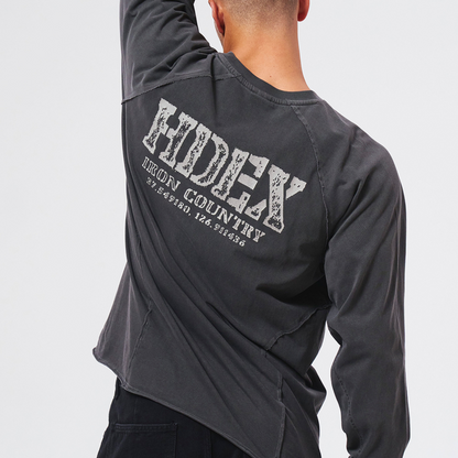 【新品預購】Core Back Logo 水洗復古風長袖上衣 深灰色