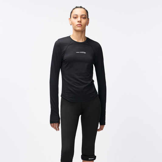 【新品早鳥優惠】Womens Assist Waffle 弧擺修身機能性長袖上衣 黑色