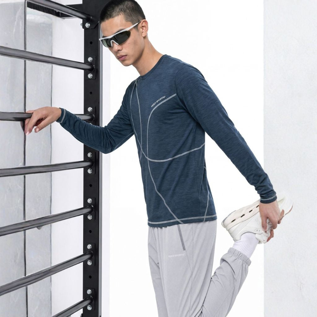 Curve Stitch Running 運動長袖上衣 深藍色(男女同款)